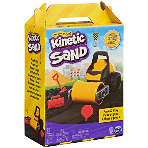 Kinetic Sand, Pave & Play Construction Set with Vehicle and 8oz Black, for Kids Aged 3 and up by Spin Master