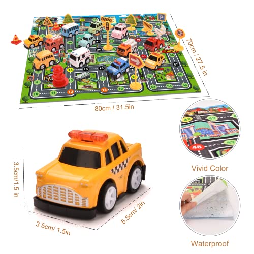 Doahurry Kids 12 Pull-Back Vehicles Set with City Play Mat Road Signs Alloy Car Toddler Toys Construction Engineering Car Friction Powered Car Playsets for 2 3 4 5 6 Year Old Kids Boys and Girls by HONGJIE TOYS FACTORY