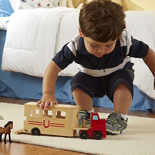 Melissa & Doug Horse Carrier Wooden Vehicle Play Set With 2 Flocked Horses and Pull-Down Ramp from Melissa & Doug
