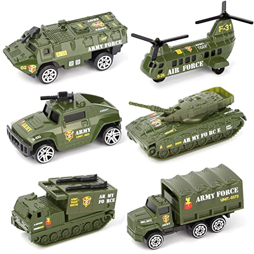 Diecast Military Vehicles Army Toy Mini Pocket Size Play Models Truck Tanks Helicopter for Kids Boys Age 3 4 5,Pack of 6 by DE SONG TOYS FACTORY