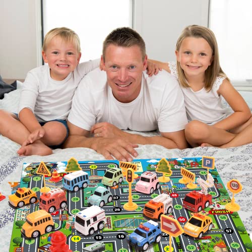 Doahurry Kids 12 Pull-Back Vehicles Set with City Play Mat Road Signs Alloy Car Toddler Toys Construction Engineering Car Friction Powered Car Playsets for 2 3 4 5 6 Year Old Kids Boys and Girls by HONGJIE TOYS FACTORY