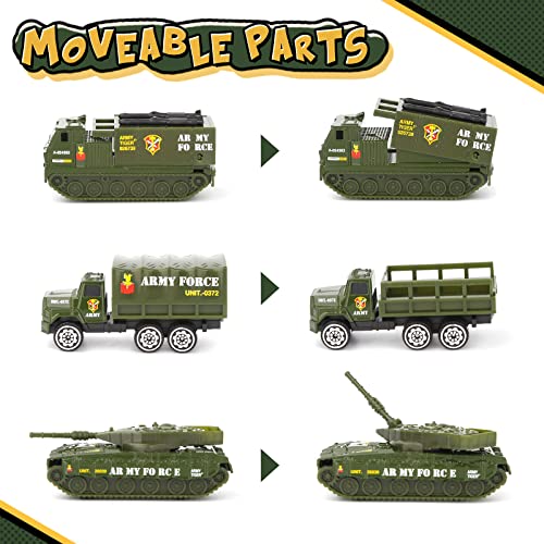Diecast Military Vehicles Army Toy Mini Pocket Size Play Models Truck Tanks Helicopter for Kids Boys Age 3 4 5,Pack of 6 by DE SONG TOYS FACTORY