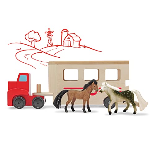 Melissa & Doug Horse Carrier Wooden Vehicle Play Set With 2 Flocked Horses and Pull-Down Ramp from Melissa & Doug
