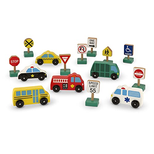 Melissa & Doug Wooden Vehicles and Traffic Signs With 6 Cars and 9 Signs from Melissa & Doug