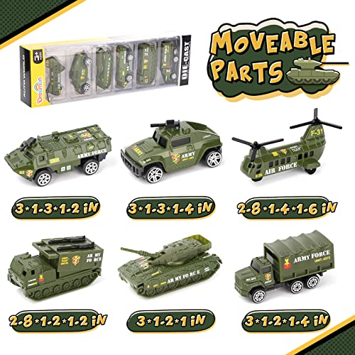 Diecast Military Vehicles Army Toy Mini Pocket Size Play Models Truck Tanks Helicopter for Kids Boys Age 3 4 5,Pack of 6 by DE SONG TOYS FACTORY