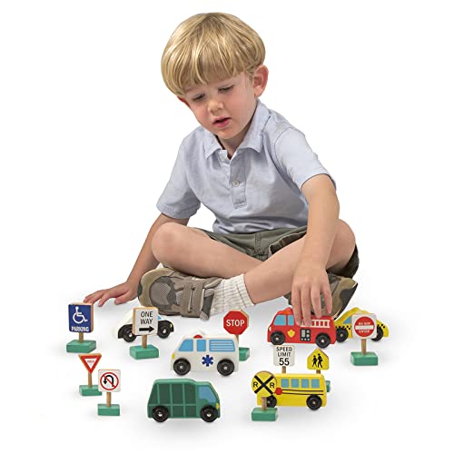 Melissa & Doug Wooden Vehicles and Traffic Signs With 6 Cars and 9 Signs from Melissa & Doug