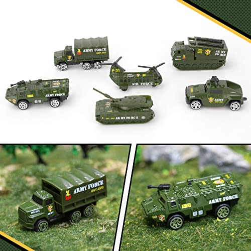 Diecast Military Vehicles Army Toy Mini Pocket Size Play Models Truck Tanks Helicopter for Kids Boys Age 3 4 5,Pack of 6 by DE SONG TOYS FACTORY
