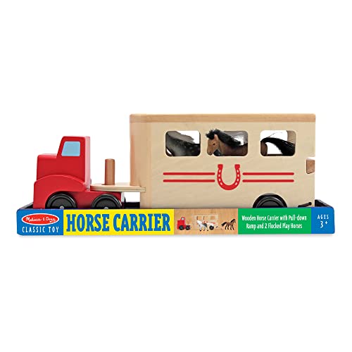 Melissa & Doug Horse Carrier Wooden Vehicle Play Set With 2 Flocked Horses and Pull-Down Ramp from Melissa & Doug