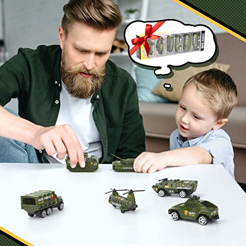 Diecast Military Vehicles Army Toy Mini Pocket Size Play Models Truck Tanks Helicopter for Kids Boys Age 3 4 5,Pack of 6 by DE SONG TOYS FACTORY