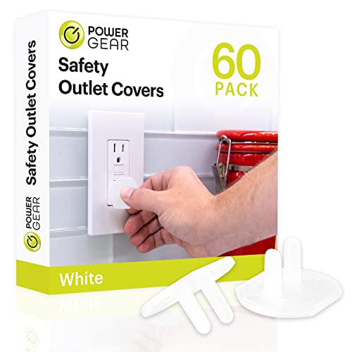 Power Gear Plastic, Shock Prevention, Child Safe, Baby proofing, Easy Install, UL Listed, Clear, Outlet Covers, 60 Pack, White, 69312 from Jasco Products Company, LLC