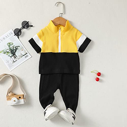 NZRVAWS 12 Month Boy Clothes Infant Baby Boy Summer outfit 18 Month Yellow Short Sleeve Top+Pants 2 Piece Boy Clothing by 