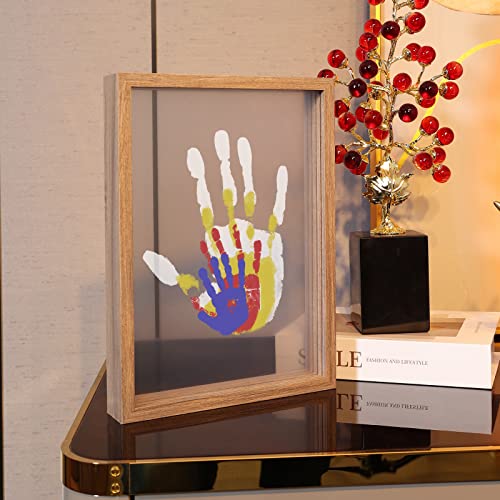 Family Handprint Kit, DIY Craft Keepsake Wooden Frame, Endless Gift Set, Non-Toxic Paints, Transparent Sheets (Brown) by CHEERY CHEERS