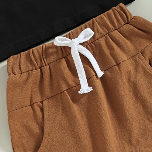 Infant Baby Boys Summer Clothes Solid Color Short Sleeve T-Shirt and Drawstring Shorts Set 2Pcs Toddler Outfits (Black- Mama, 6-12 Months) by MA&BABY
