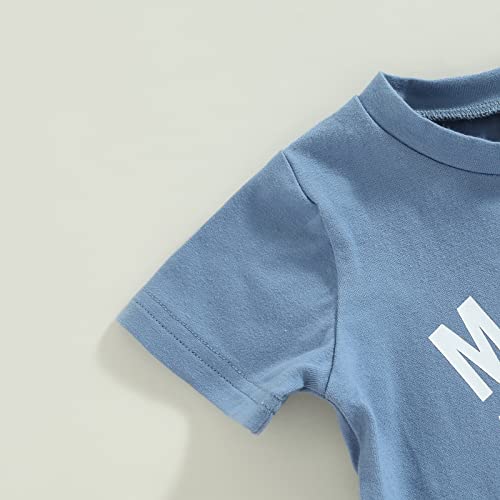 Newborn Baby Boy Summer Clothes Mothers Day Outfit Letter Short Sleeve T-Shirt Tops Solid Shorts Set 2Pcs Casual Clothing(A-Mamas Blue,0-3 Months) from Bonangber