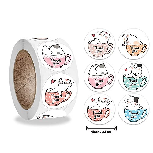 Kawaii Cat Thank You Stickers Round Cartoon Animal Adhesive Seal Labels for Greeting Cards Handmade Gift Decoration Labels Kids Reward Sealing Sticker Stationeryï¼500pcs/roll from Dartsz