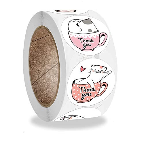 Kawaii Cat Thank You Stickers Round Cartoon Animal Adhesive Seal Labels for Greeting Cards Handmade Gift Decoration Labels Kids Reward Sealing Sticker Stationeryï¼500pcs/roll from Dartsz