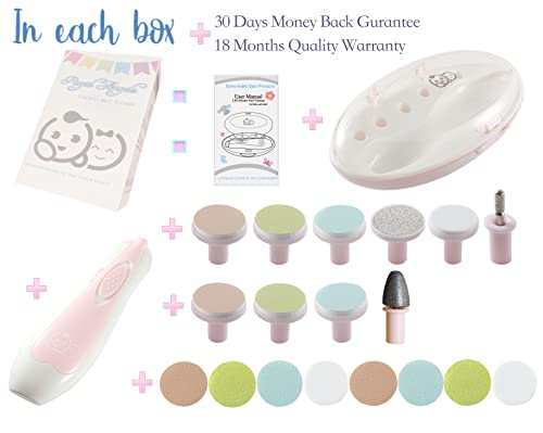 Baby Nail Clippers 20 in 1 by Royal Angels Baby | Safe Electric Baby Nail Trimmer, Baby Nail File Kit, Additional Replacement Heads, Newborn Toddler Toes and Fingernails, Trim and Polish (Pink) from Royal Angels Baby Products