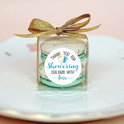 Blue Baby Shower Stickers, Thank You for Showering Our Baby with Love Stickers, Baby Shower Favors for Boys, Thank You Stickers Baby Shower, 2 Inch, Pack of 50. by HNPQN