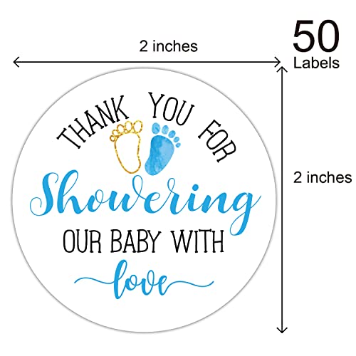 Blue Baby Shower Stickers, Thank You for Showering Our Baby with Love Stickers, Baby Shower Favors for Boys, Thank You Stickers Baby Shower, 2 Inch, Pack of 50. by HNPQN