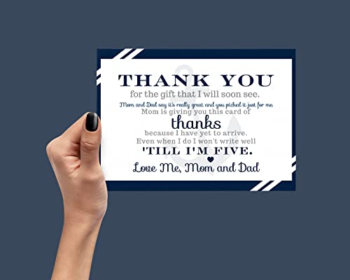 Nautical Baby Shower Postcard Thank You (15 Pack) Cards Only - Eco-Friendly - Ahoy Anchors Away - Boys Party Supplies - Navy and White from Paper Clever Party