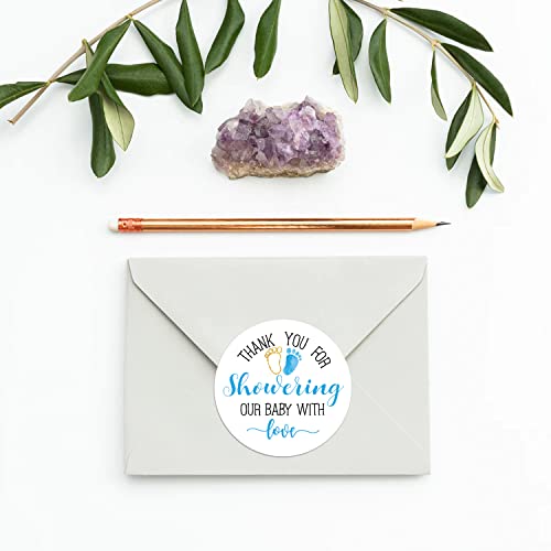 Blue Baby Shower Stickers, Thank You for Showering Our Baby with Love Stickers, Baby Shower Favors for Boys, Thank You Stickers Baby Shower, 2 Inch, Pack of 50. by HNPQN
