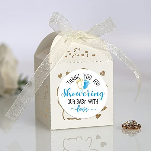 Blue Baby Shower Stickers, Thank You for Showering Our Baby with Love Stickers, Baby Shower Favors for Boys, Thank You Stickers Baby Shower, 2 Inch, Pack of 50. by HNPQN