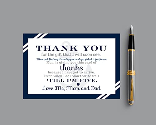Nautical Baby Shower Postcard Thank You (15 Pack) Cards Only - Eco-Friendly - Ahoy Anchors Away - Boys Party Supplies - Navy and White from Paper Clever Party