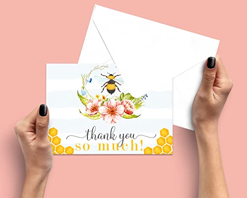 Bee Thank You Cards with Envelopes (25 Pack) Say Thanks for Baby Shower, Gender Reveal, Wedding â Rustic Bumblebee and Floral Designs Yellow, Pink, Blue - Printed Stationery Everyday Occasions - Folded Set â Paper Clever Party from Paper Clever Party