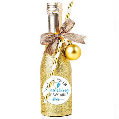 Blue Baby Shower Stickers, Thank You for Showering Our Baby with Love Stickers, Baby Shower Favors for Boys, Thank You Stickers Baby Shower, 2 Inch, Pack of 50. by HNPQN