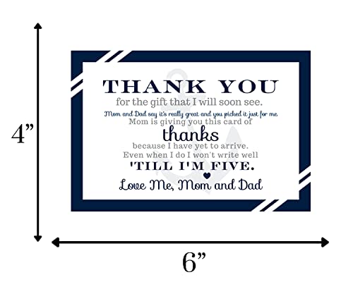 Nautical Baby Shower Postcard Thank You (15 Pack) Cards Only - Eco-Friendly - Ahoy Anchors Away - Boys Party Supplies - Navy and White from Paper Clever Party