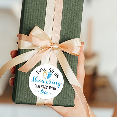 Blue Baby Shower Stickers, Thank You for Showering Our Baby with Love Stickers, Baby Shower Favors for Boys, Thank You Stickers Baby Shower, 2 Inch, Pack of 50. by HNPQN