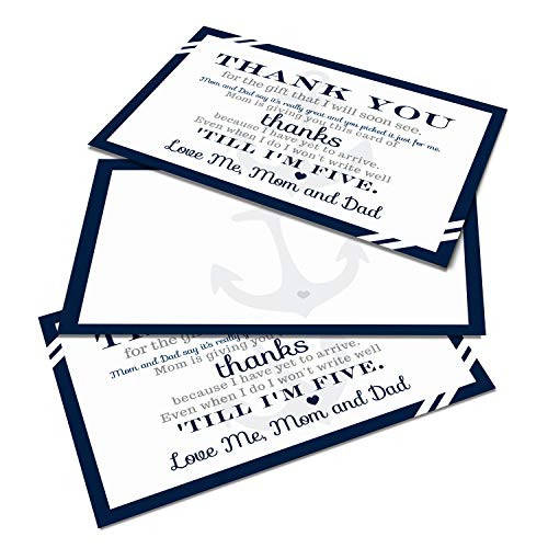 Nautical Baby Shower Postcard Thank You (15 Pack) Cards Only - Eco-Friendly - Ahoy Anchors Away - Boys Party Supplies - Navy and White from Paper Clever Party