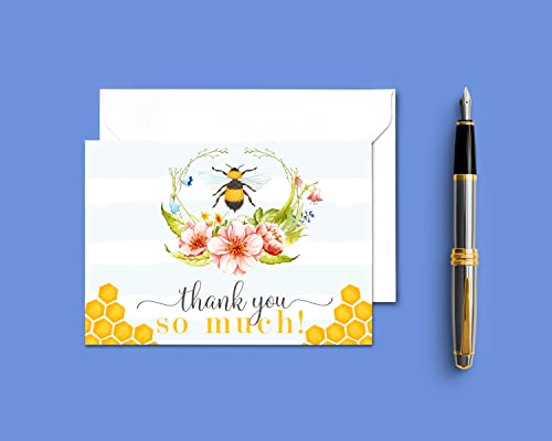 Bee Thank You Cards with Envelopes (25 Pack) Say Thanks for Baby Shower, Gender Reveal, Wedding â Rustic Bumblebee and Floral Designs Yellow, Pink, Blue - Printed Stationery Everyday Occasions - Folded Set â Paper Clever Party from Paper Clever Party