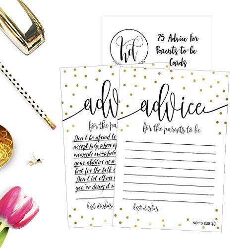25 Gold New Mommy or Parent Advice Cards For Baby Shower Game Activities Ideas, Expecting Words of Wisdom Message for Parent To Be Boy Girl Co-Ed Couples Gender Reveal Keepsake Alternative Guestbook from Hadley Designs