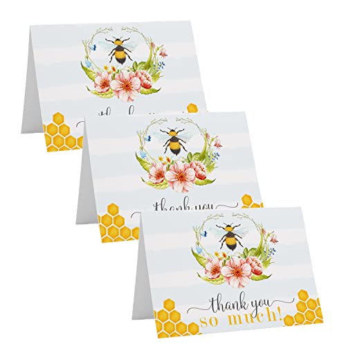 Bee Thank You Cards with Envelopes (25 Pack) Say Thanks for Baby Shower, Gender Reveal, Wedding â Rustic Bumblebee and Floral Designs Yellow, Pink, Blue - Printed Stationery Everyday Occasions - Folded Set â Paper Clever Party from Paper Clever Party