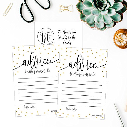 25 Gold New Mommy or Parent Advice Cards For Baby Shower Game Activities Ideas, Expecting Words of Wisdom Message for Parent To Be Boy Girl Co-Ed Couples Gender Reveal Keepsake Alternative Guestbook from Hadley Designs