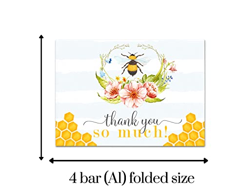 Bee Thank You Cards with Envelopes (25 Pack) Say Thanks for Baby Shower, Gender Reveal, Wedding â Rustic Bumblebee and Floral Designs Yellow, Pink, Blue - Printed Stationery Everyday Occasions - Folded Set â Paper Clever Party from Paper Clever Party