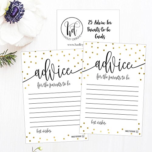 25 Gold New Mommy or Parent Advice Cards For Baby Shower Game Activities Ideas, Expecting Words of Wisdom Message for Parent To Be Boy Girl Co-Ed Couples Gender Reveal Keepsake Alternative Guestbook from Hadley Designs