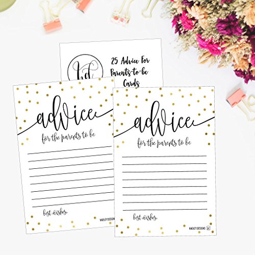 25 Gold New Mommy or Parent Advice Cards For Baby Shower Game Activities Ideas, Expecting Words of Wisdom Message for Parent To Be Boy Girl Co-Ed Couples Gender Reveal Keepsake Alternative Guestbook from Hadley Designs