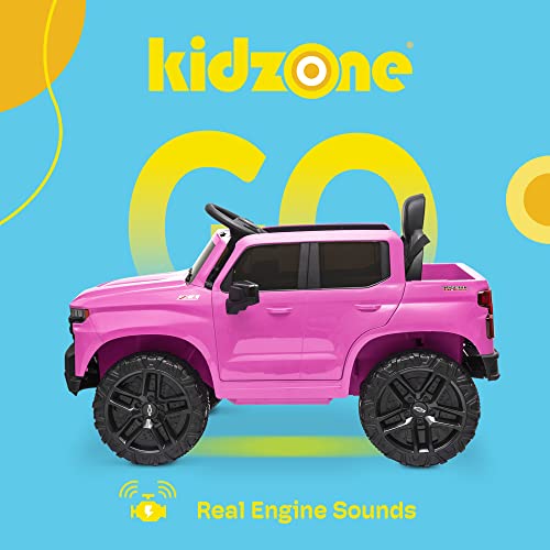 Kidzone 12V Battery Powered Licensed Chevrolet Silverado Trail Boss LT Kids Ride On Truck ATV Car, Toddler Electric Vehicles Toys w/ Remote Control, MP3/Bluetooth, Spring Suspension, LED Light, Pink from Kidzone