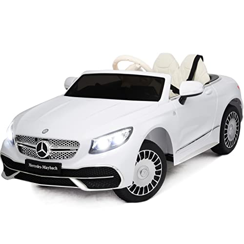 Americas Toys Car for Kids to Drive with Leather Seat, Mp4 Player, Bluetooth, Remote Control â Ride in Vehicle One Seater with Open Doors, 5 Point Safety Belt, Compatible with Mercedes Maybach White by Zhenbao Industy Co., Ltd.