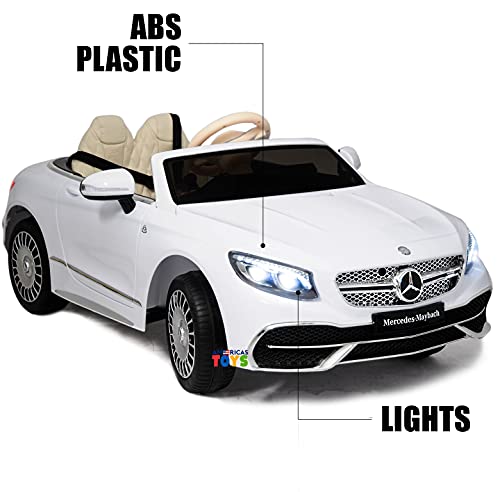 Americas Toys Car for Kids to Drive with Leather Seat, Mp4 Player, Bluetooth, Remote Control â Ride in Vehicle One Seater with Open Doors, 5 Point Safety Belt, Compatible with Mercedes Maybach White by Zhenbao Industy Co., Ltd.