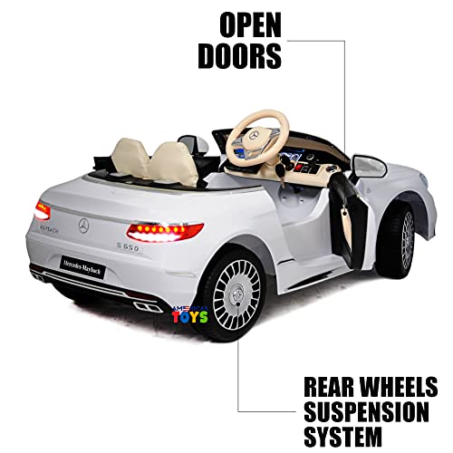 Americas Toys Car for Kids to Drive with Leather Seat, Mp4 Player, Bluetooth, Remote Control â Ride in Vehicle One Seater with Open Doors, 5 Point Safety Belt, Compatible with Mercedes Maybach White by Zhenbao Industy Co., Ltd.