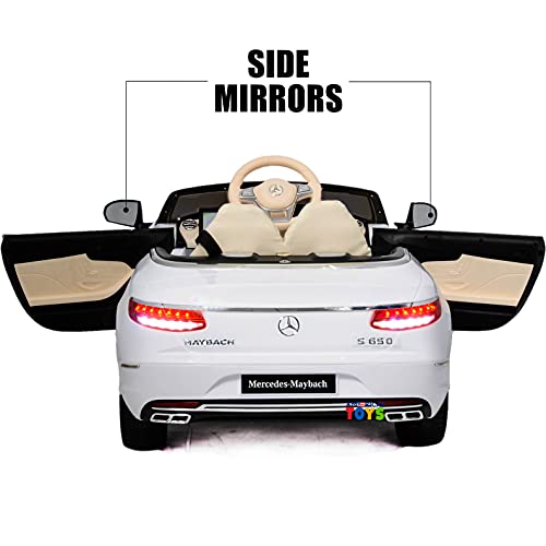 Americas Toys Car for Kids to Drive with Leather Seat, Mp4 Player, Bluetooth, Remote Control â Ride in Vehicle One Seater with Open Doors, 5 Point Safety Belt, Compatible with Mercedes Maybach White by Zhenbao Industy Co., Ltd.