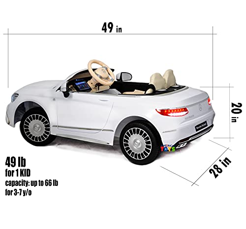 Americas Toys Car for Kids to Drive with Leather Seat, Mp4 Player, Bluetooth, Remote Control â Ride in Vehicle One Seater with Open Doors, 5 Point Safety Belt, Compatible with Mercedes Maybach White by Zhenbao Industy Co., Ltd.