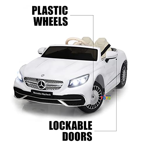Americas Toys Car for Kids to Drive with Leather Seat, Mp4 Player, Bluetooth, Remote Control â Ride in Vehicle One Seater with Open Doors, 5 Point Safety Belt, Compatible with Mercedes Maybach White by Zhenbao Industy Co., Ltd.
