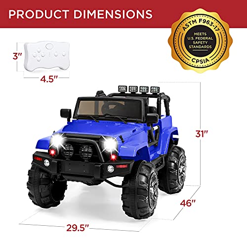 Best Choice Products Kids 12V Ride On Truck, Battery Powered Toy Car w/ Spring Suspension, Remote Control, 3 Speeds, LED Lights, Bluetooth - Blue from Best Choice Products