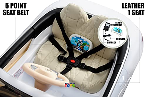 Americas Toys Car for Kids to Drive with Leather Seat, Mp4 Player, Bluetooth, Remote Control â Ride in Vehicle One Seater with Open Doors, 5 Point Safety Belt, Compatible with Mercedes Maybach White by Zhenbao Industy Co., Ltd.