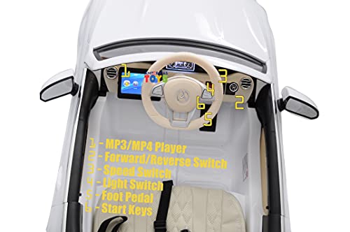 Americas Toys Car for Kids to Drive with Leather Seat, Mp4 Player, Bluetooth, Remote Control â Ride in Vehicle One Seater with Open Doors, 5 Point Safety Belt, Compatible with Mercedes Maybach White by Zhenbao Industy Co., Ltd.