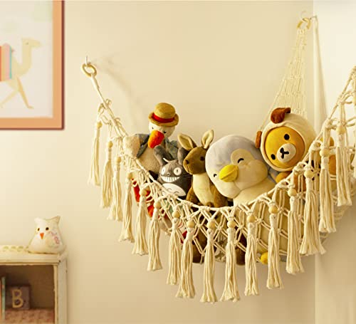 Stuffed Animal Toy Storage Hammock with LED Light-Macrame Jumbo Doll Room Corner Organizer Mesh Decoration-Hanging Storage Nets Kids Bedroom(Beads) from TCGPRO